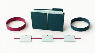 Two separate rings beside a divided folder and three chronology cards along a line.